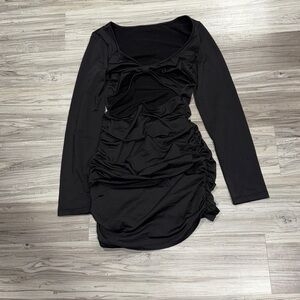 Elegant Black Long Sleeve Cutout Dress